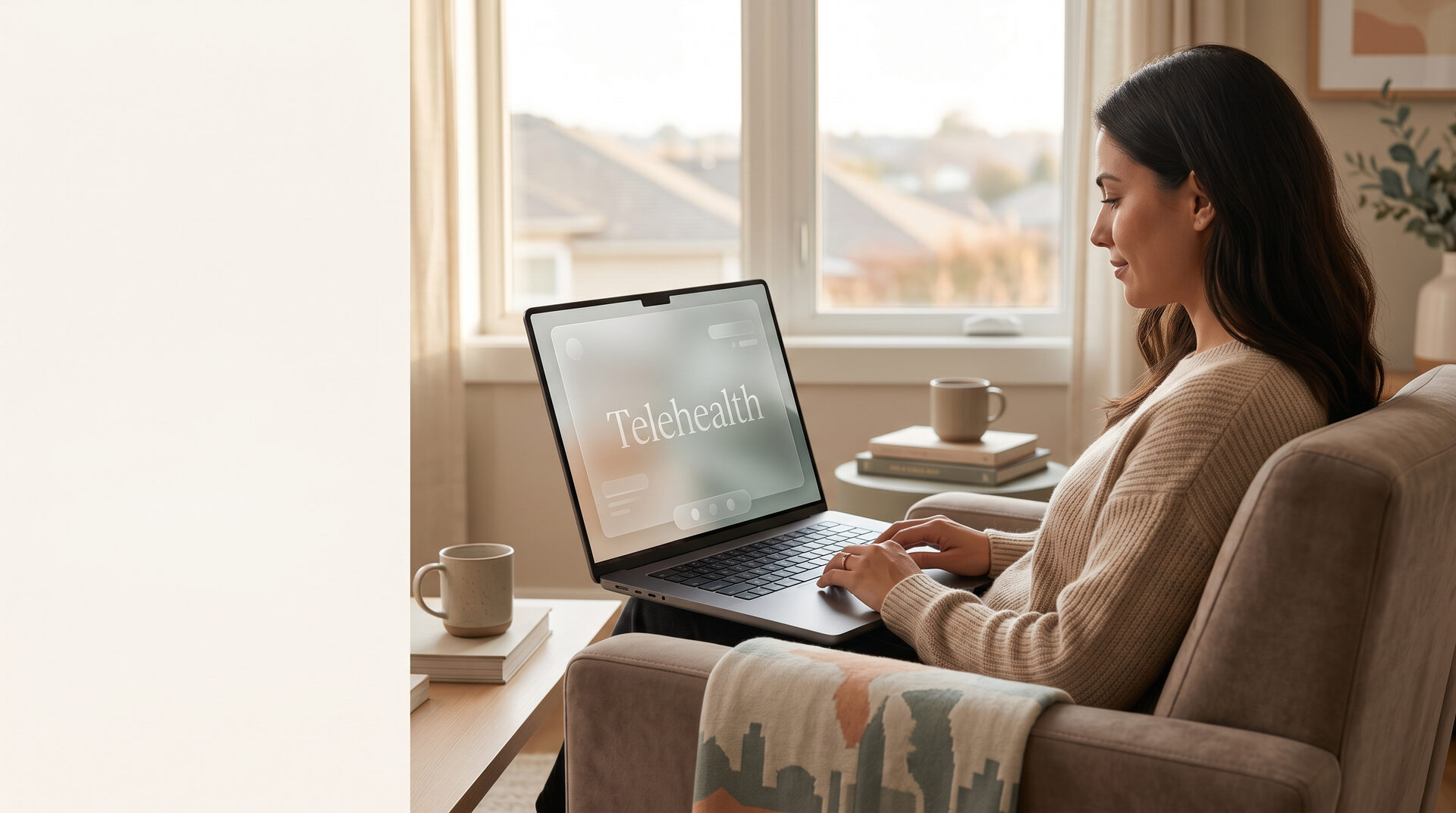 Woman attending an online therapy session from home